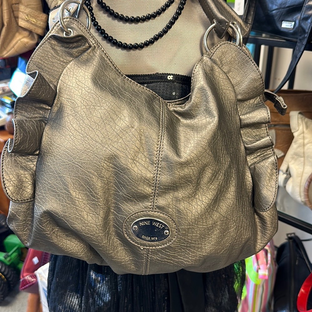 Nine West Gray Silver Metallic HandBag
